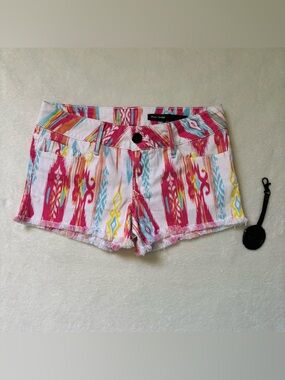 Black Orchid Pink Multi Ikat-Print Denim Shorts